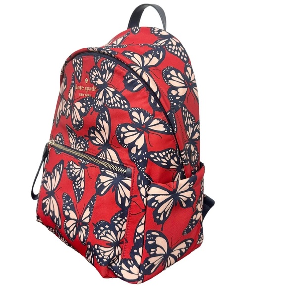 Kate Spade Chelsea The Little Better Medium Nylon Backpack Butterfly Print Red - Picture 7 of 7